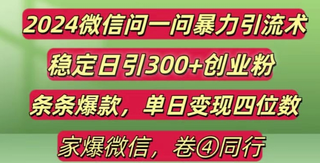 2024最新微信问一问暴力引流300+创业粉,条条爆款单日变现四位数【揭秘】_超次元库