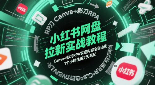 小红书网盘拉新实战教程，Canva+影刀RPA实现内容全自动化，1个小时生成7天笔记_超次元库