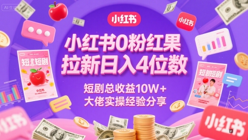 小红书0粉红果短剧拉新日入4位，数短剧总收益10W+大佬实操经验分享_超次元库