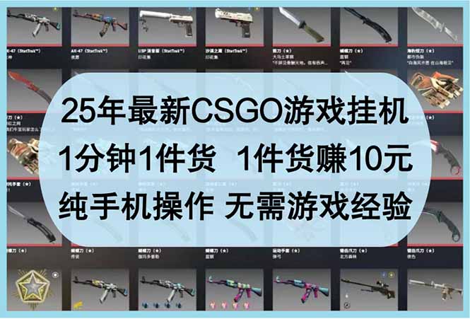 25年最新CSGO游戏挂机，1分钟1件货，1件货赚10元 纯手机操作 无需游戏经验_超次元库