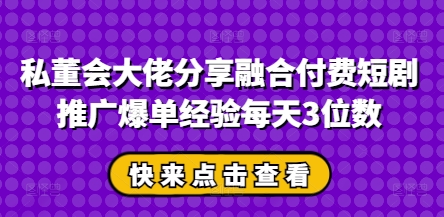 私董会大佬分享融合付费短剧推广爆单经验每天3位数_超次元库