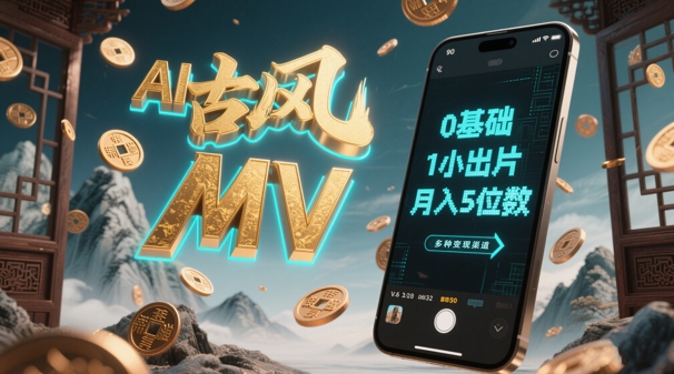 AI一键生成古风音乐MV，0剪辑基础1小时出片，多种变现渠道，一部手机月入5位数_超次元库