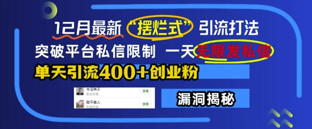 12月最新“摆烂式”引流打法，突破平台私信限制，一天无限发私信，单天引流400+创业粉_超次元库