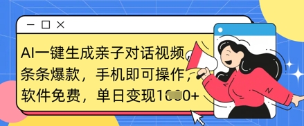 AI一键生成亲子对话视频，条条爆款，一部手机即可操作，单日变现数张_超次元库