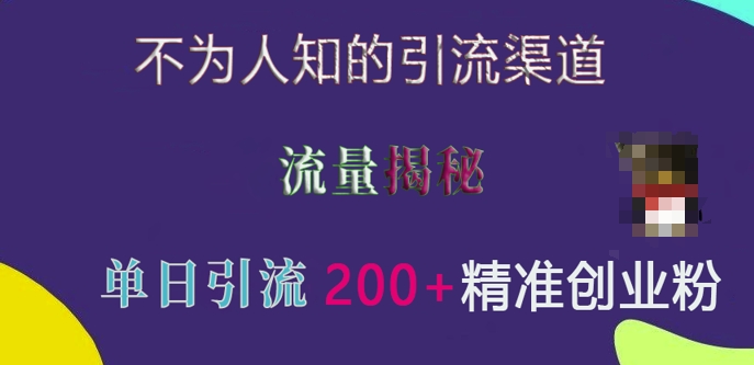 不为人知的引流渠道，流量揭秘，实测单日引流200+精准创业粉【揭秘】_超次元库