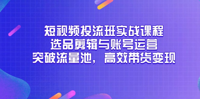 短视频投流班实战课程，选品剪辑与账号运营，突破流量池，高效带货变现_超次元库