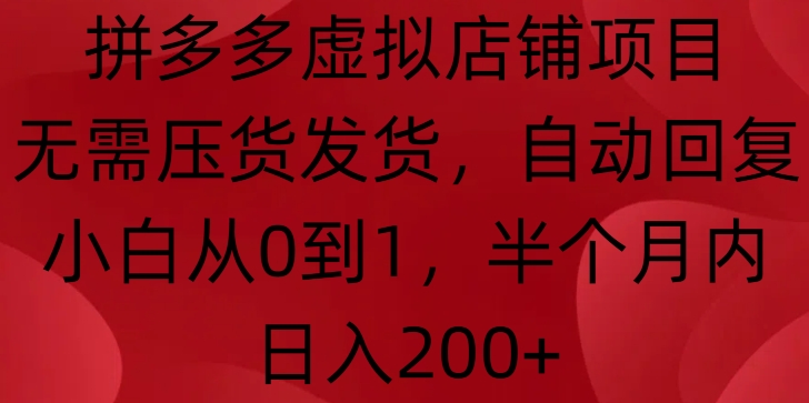 拼多多虚拟店铺项目，无需压货发货，自动回复，小白从0到1，半个月内日入200+【揭秘】_超次元库