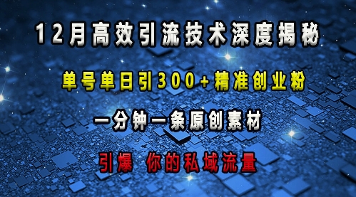 最新高效引流技术深度揭秘 ，单号单日引300+精准创业粉，一分钟一条原创素材，引爆你的私域流量_超次元库