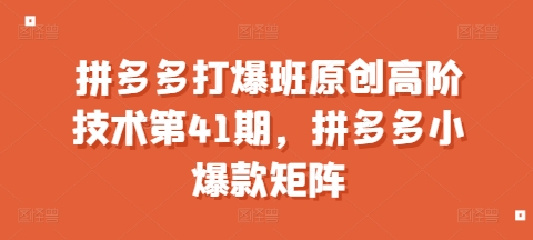 拼多多打爆班原创高阶技术第41期，拼多多小爆款矩阵_超次元库