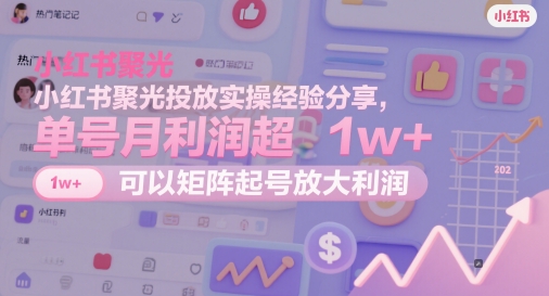 小红书聚光投放实操经验分享，单号月利润超1w+，可以矩阵起号放大利润_超次元库