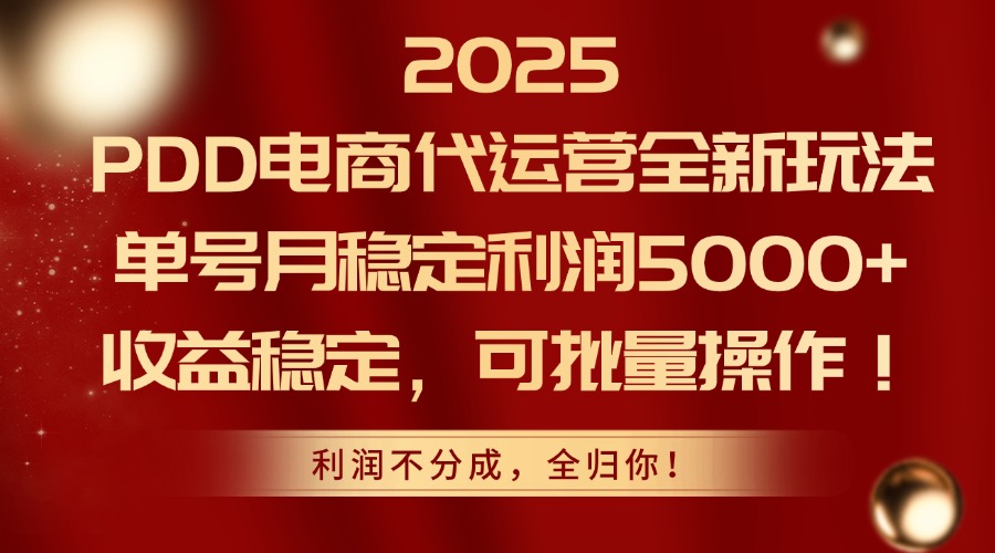 2025PDD电商代运营全新玩法，单号月稳定利润5000+，收益稳定，可批量操作_超次元库