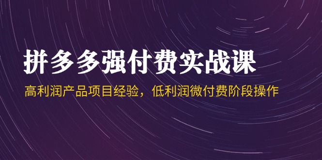 拼多多强付费实战课-44期，高利润产品项目经验，低利润微付费阶段操作_超次元库
