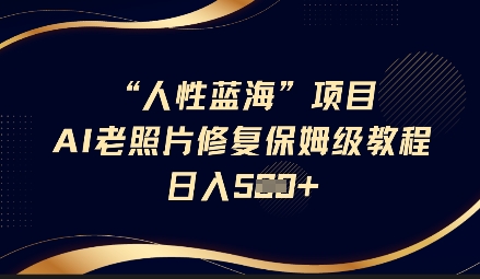 人性蓝海AI老照片修复项目保姆级教程，长期复购，轻松日入5张_超次元库