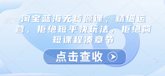 淘宝蓝海无货源课，精细运营，拒绝短平快玩法，拒绝简短课程凑章节_超次元库