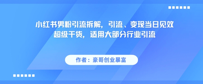 小红书男粉引流拆解，引流、变现当日见效超级干货，适用大部分行业引流_超次元库