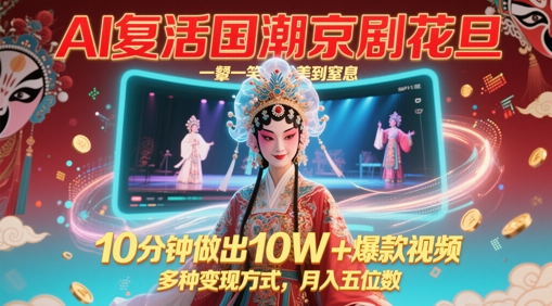 AI复活国潮京剧花旦，一颦一笑美到窒息，10分钟做出10W+爆款视频，多种变现方式，月入五位数_超次元库