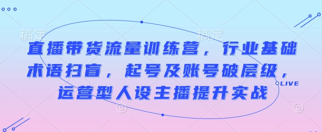 直播带货流量训练营，行业基础术语扫盲，起号及账号破层级，运营型人设主播提升实战_超次元库