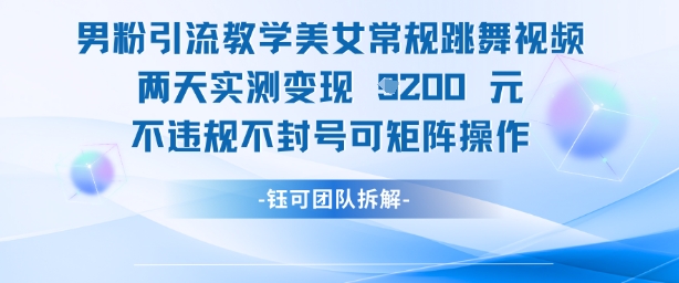 男粉引流教学美女常规跳舞视频两天实测变现1k+，不违规不封号可矩阵操作_超次元库