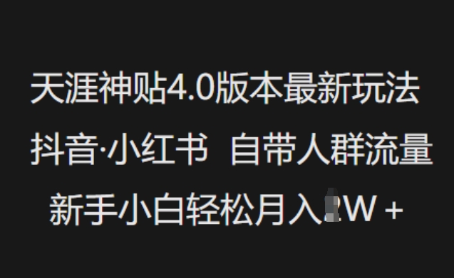 天涯神贴4.0版本最新玩法，抖音·小红书自带人群流量，新手小白轻松月入过W_超次元库