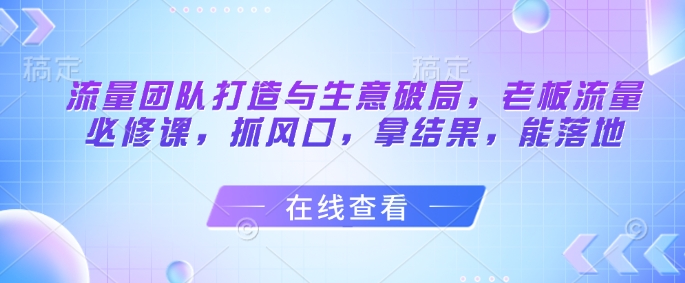 流量团队打造与生意破局，老板流量必修课，抓风口，拿结果，能落地_超次元库