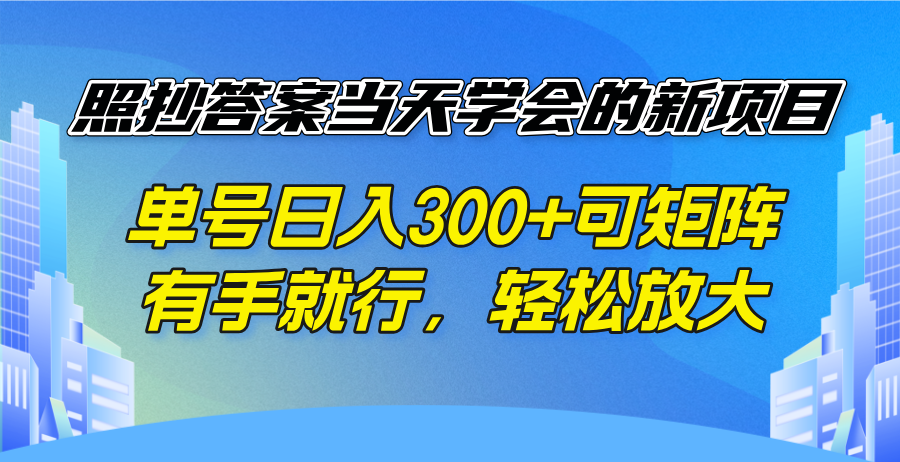 照抄答案当天学会的新项目，单号日入300 +可矩阵，有手就行，轻松放大_超次元库