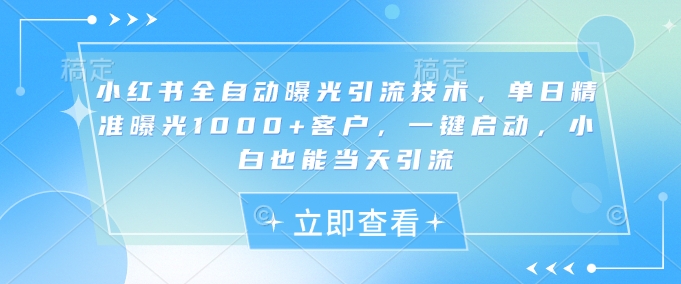 小红书全自动曝光引流技术，单日精准曝光1000+客户，一键启动，小白也能当天引流【揭秘】_超次元库