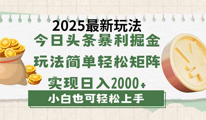 今日头条2025最新玩法，思路简单，复制粘贴，轻松实现矩阵日入2000+_超次元库