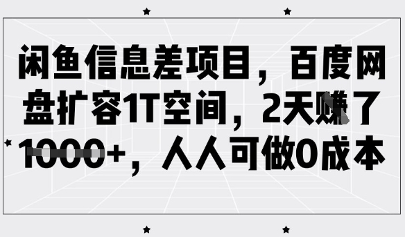 闲鱼信息差项目，百度网盘扩容1T空间，2天收益1k+，人人可做0成本_超次元库