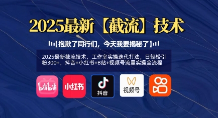 2025最新截流技术，工作室实操迭代打法，日轻松引粉300+，抖音+小红书+B站+视频号流量实操全流程_超次元库