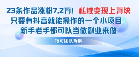 抖音私域项目23条作品涨粉7.2W，私域变现1W_超次元库