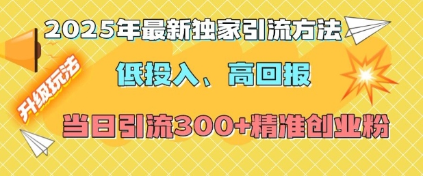 2025年最新独家引流方法，低投入高回报？当日引流300+精准创业粉_超次元库
