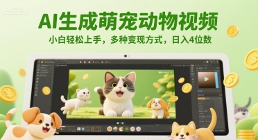 AI生成萌宠动物视频，小白轻松上手，多种变现方式，日入4位数_超次元库