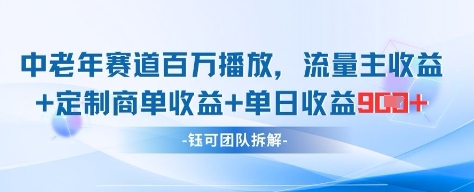 中老年赛道百万播放+流量主收益+定制收益，单日收益9张_超次元库