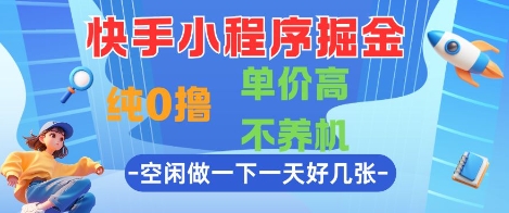 快手小程序掘金，纯0撸，单价高不养机 利用空闲时间做一做，一天好几张【揭秘】_超次元库