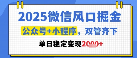 2025微信风口掘金，公众号+小程序双管齐下，单日稳定变现1k+【揭秘】_超次元库