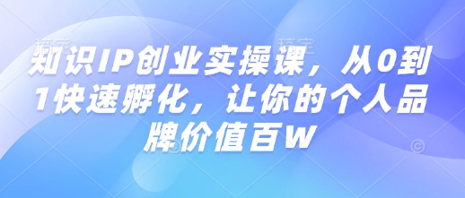 知识IP创业实操课，从0到1快速孵化，让你的个人品牌价值百W_超次元库