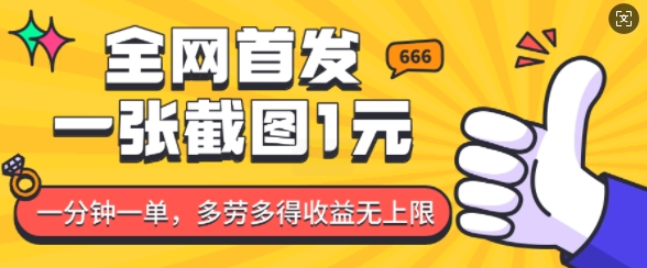 全网首发，一张截图1块钱，一分钟一单，多劳多得，收益无上限_超次元库