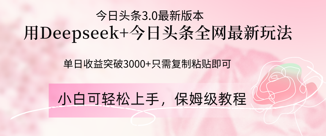 Deepseek结合今日头条全网最新玩法，单日收益突破3000+，只需要简单的…_超次元库