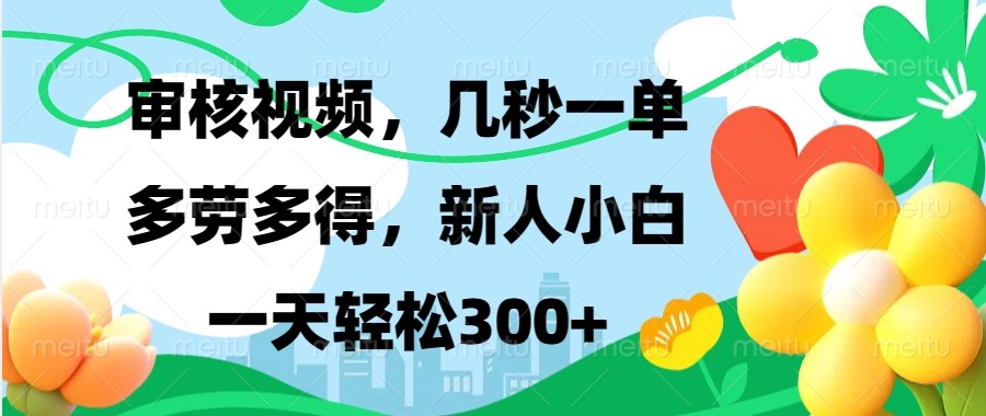 审核视频，几秒一单，多劳多得，新人小白一天轻松300+_超次元库