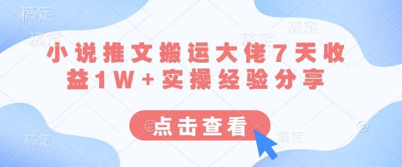 小说推文搬运大佬7天收益1W+实操经验分享_超次元库