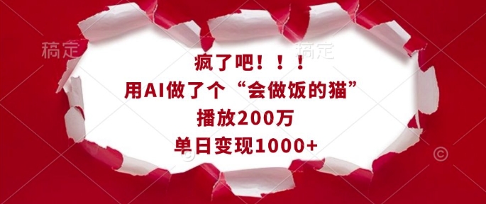 疯了吧！用AI做了个“会做饭的猫”，播放200万，单日变现1k_超次元库