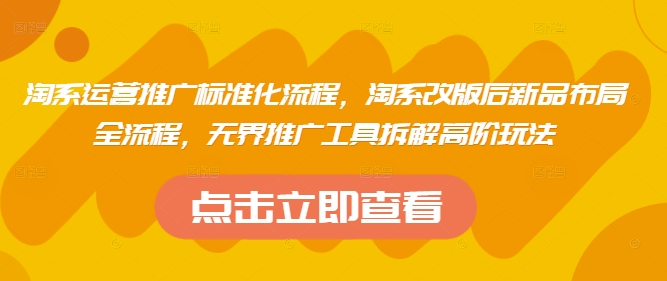 淘系运营推广标准化流程，​淘系改版后新品布局全流程，无界推广工具拆解高阶玩法_超次元库