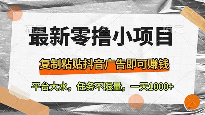 最新零撸小项目，复制粘贴抖音广告即可赚钱，平台大水，任务不限量，一…_超次元库