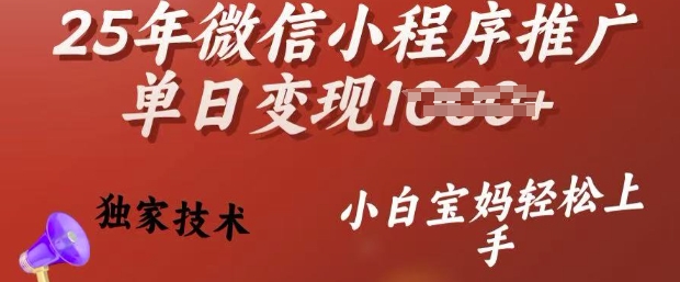 25年微信小程序推广单日变现多张，独家技术，小白宝妈轻松上手【揭秘】_超次元库