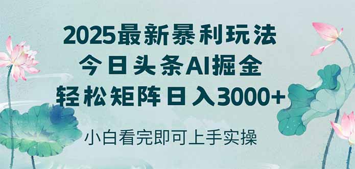 今日头条2025年最新暴利玩法，思路简单，复制粘贴，轻松实现矩阵日入3000+_超次元库