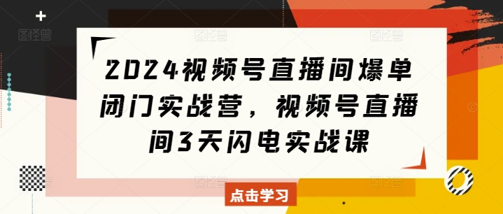 2024视频号直播间爆单闭门实战营，视频号直播间3天闪电实战课_超次元库