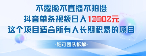 不露脸不直播不拍摄抖音单条视频日入1k+这个项目适合所有人长期积累的项目_超次元库